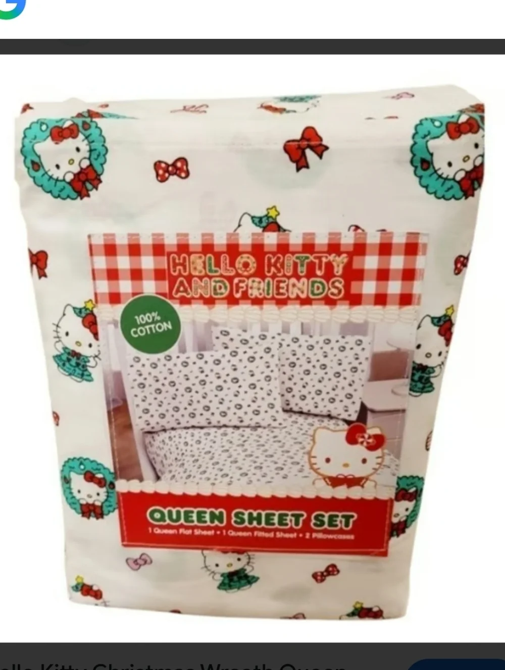 Hello Kitty & Friends 4 Piece Holiday 100% Cotton Queen Sheet Set BNIP